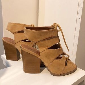 Qupid Lace-up Wedge Sandals